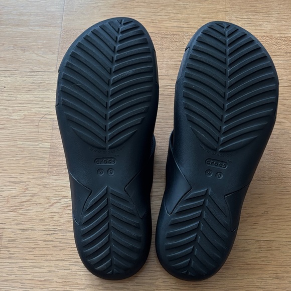 CROCS Black Slides with Gold Ring Detail - Picture 2 of 2